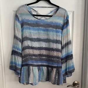 Elegant Blue and Gray Striped Women's Blouse